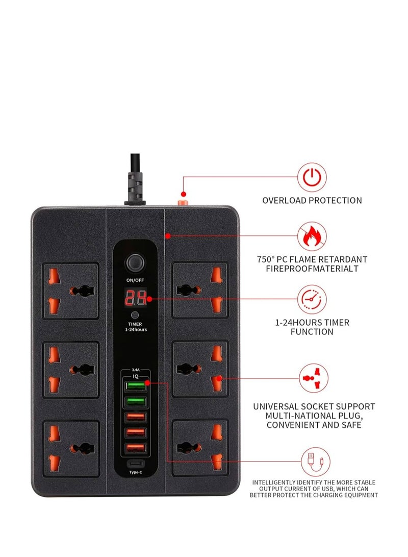 T-REN مشترك طاقة ذكي 3000 واط مع 6 منافذ، 5 منافذ USB، مخرج BD-20W، سلك 3M للاستخدام المرن - Image 3