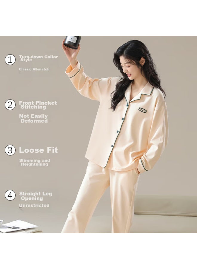 LANG SHA Langsha Women's Pajamas, Spring And Autumn, Pure Cotton, 7a Antibacterial And Mite-resistant, Long-sleeve Collared Set, Simple And Wearable Outside, Home Wear, New Autumn Collection - Image 1