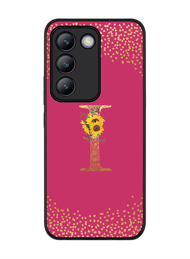 Stylizedd Rugged Black edge case for Vivo V30 Lite 5G, Cover Custom Monogram Initial Letter Mandala Floral Pattern Alphabet - I ( Deep Pink Rose ) - Image 1