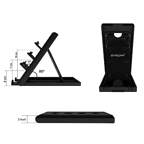 STRIFF Smartphone Stand, Tabletop, Foldable, Mobile Phone Stand, Tablet Stand, Smartphone Holder, Adjustable Height, Anti-Slip, Lightweight, Compact, Portrait and Horizontal, Easy to Carry(Black) - Image 5