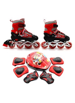 EASY FUTURE Skate Shoes for Boys and Girls Inline Skates Adjustable Size Roller Skates with Flashing Wheels for Children Including Protective Gear Red Colour  - Image 1