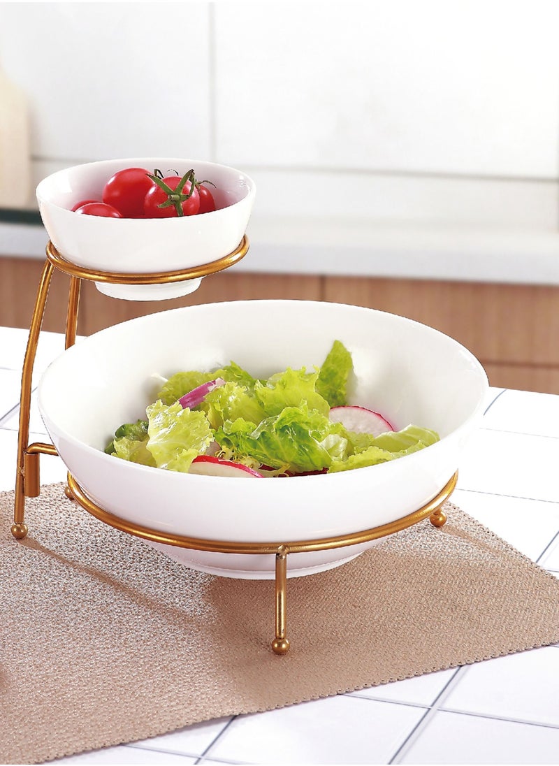Shallow - Chip and Dip Serving Set, 2 Tier Chip and Dip Bowls with Stand, - Image 1