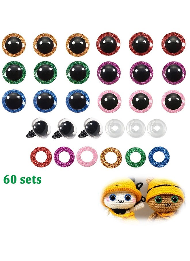 null - Doll Eyes with Washers, 60 Pcs Plastic Safety Crochet Eyes and 60 Pcs Glitter Paper Circles and 60 Pcs Washers, for Crochet Crafts Washer Assorted Sizes for Doll, Plush Animal and Teddy Bear Puppet - Image 1