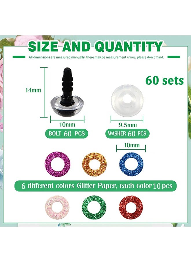 null - Doll Eyes with Washers, 60 Pcs Plastic Safety Crochet Eyes and 60 Pcs Glitter Paper Circles and 60 Pcs Washers, for Crochet Crafts Washer Assorted Sizes for Doll, Plush Animal and Teddy Bear Puppet - Image 1
