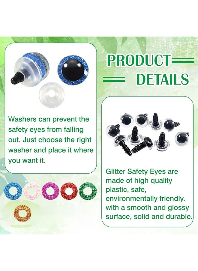 null - Doll Eyes with Washers, 60 Pcs Plastic Safety Crochet Eyes and 60 Pcs Glitter Paper Circles and 60 Pcs Washers, for Crochet Crafts Washer Assorted Sizes for Doll, Plush Animal and Teddy Bear Puppet - Image 1