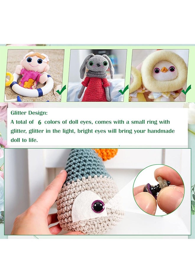 null - Doll Eyes with Washers, 60 Pcs Plastic Safety Crochet Eyes and 60 Pcs Glitter Paper Circles and 60 Pcs Washers, for Crochet Crafts Washer Assorted Sizes for Doll, Plush Animal and Teddy Bear Puppet - Image 1