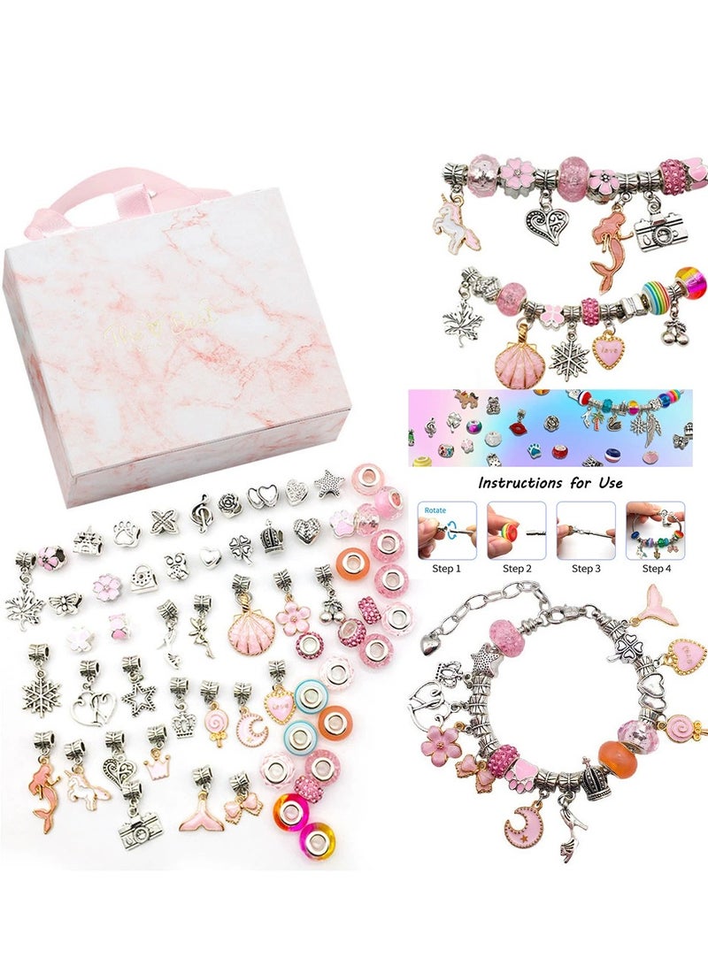 Girl Jewelry Bracelet Making Kit Jewelry Box for Girl 63 Pcs DIY Beads Bracelet for Kids 3-12 Years(Pink HK485) - Image 1