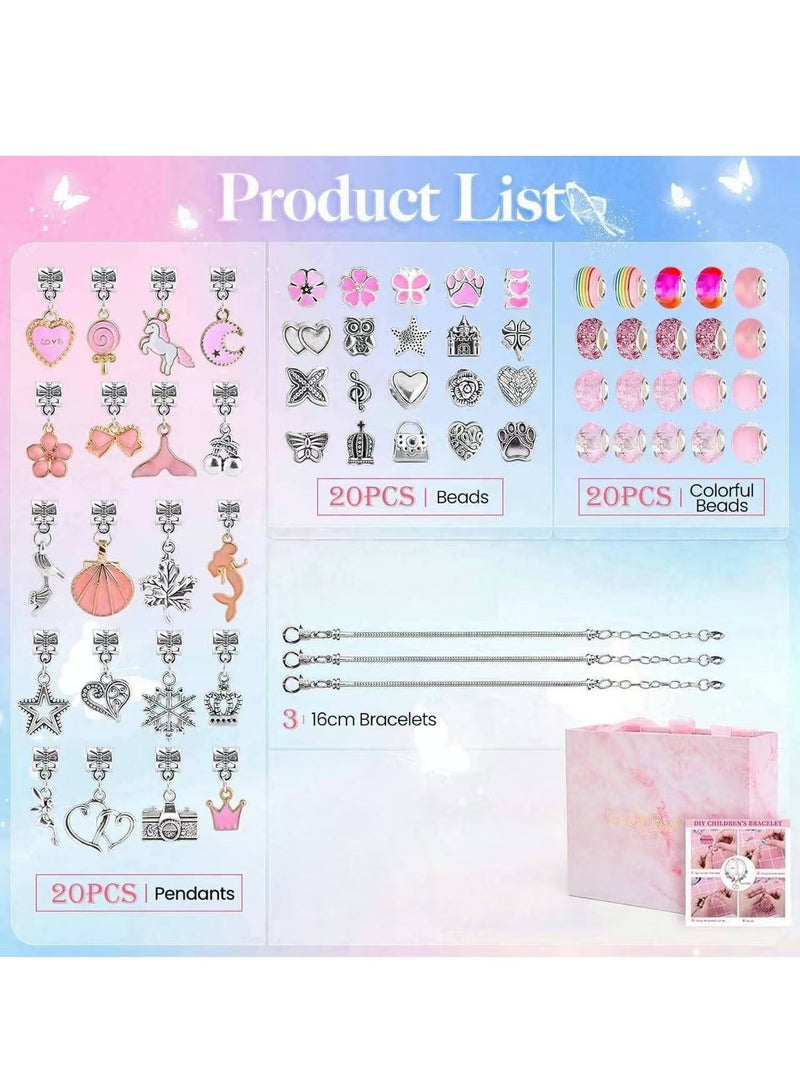 Girl Jewelry Bracelet Making Kit Jewelry Box for Girl 63 Pcs DIY Beads Bracelet for Kids 3-12 Years(Pink HK485) - Image 2