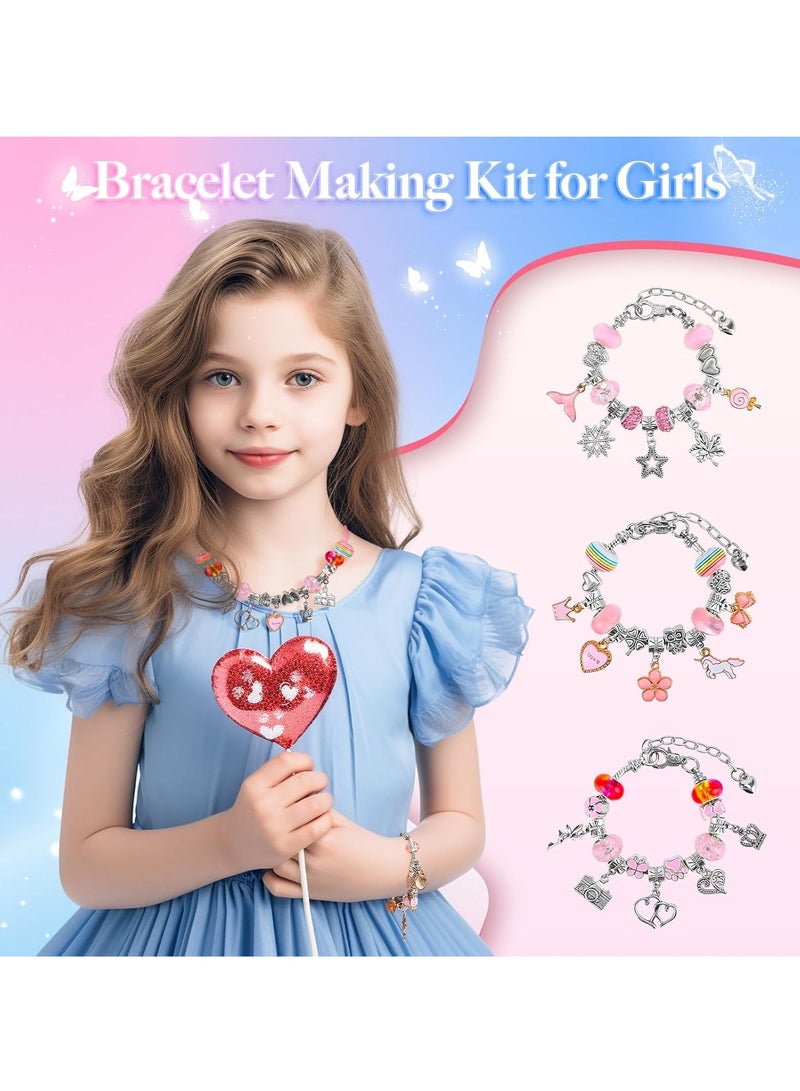 Girl Jewelry Bracelet Making Kit Jewelry Box for Girl 63 Pcs DIY Beads Bracelet for Kids 3-12 Years(Pink HK485) - Image 3