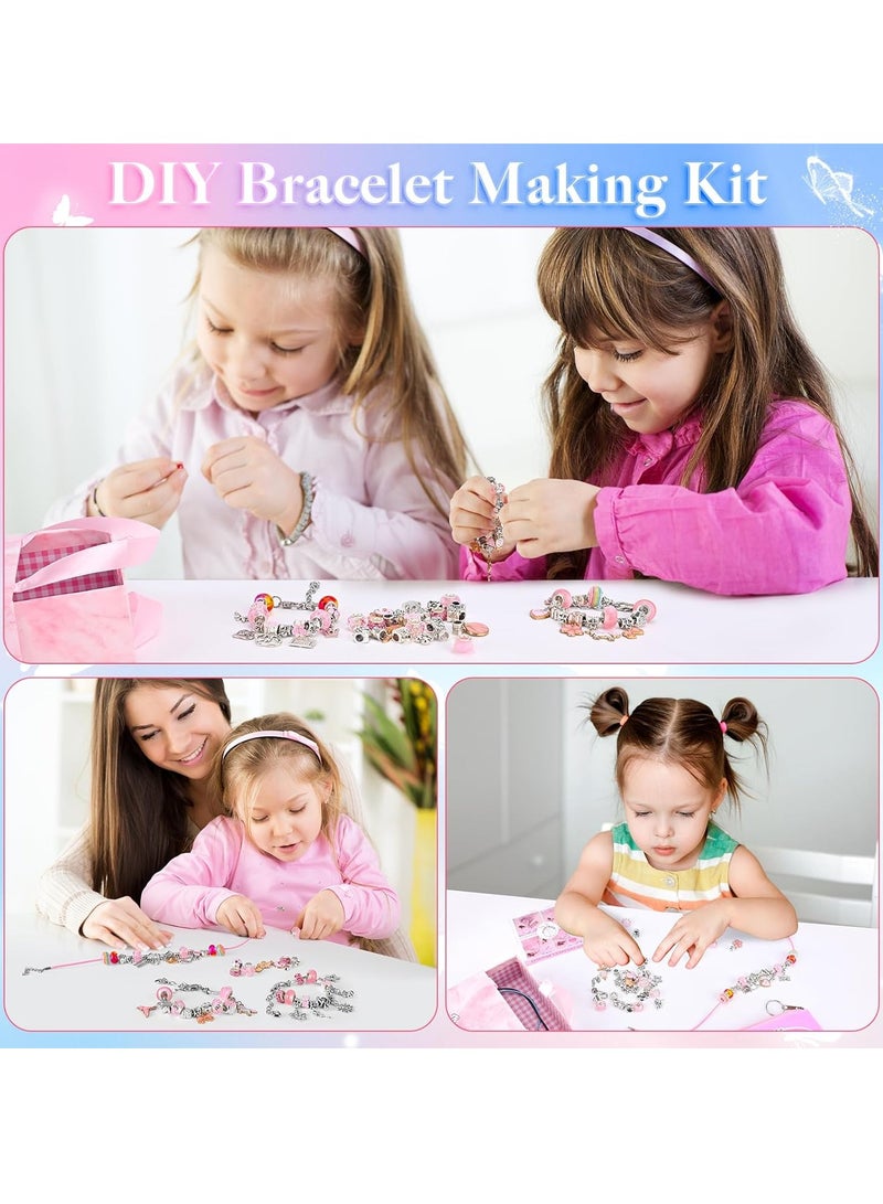 Girl Jewelry Bracelet Making Kit Jewelry Box for Girl 63 Pcs DIY Beads Bracelet for Kids 3-12 Years(Pink HK485) - Image 4