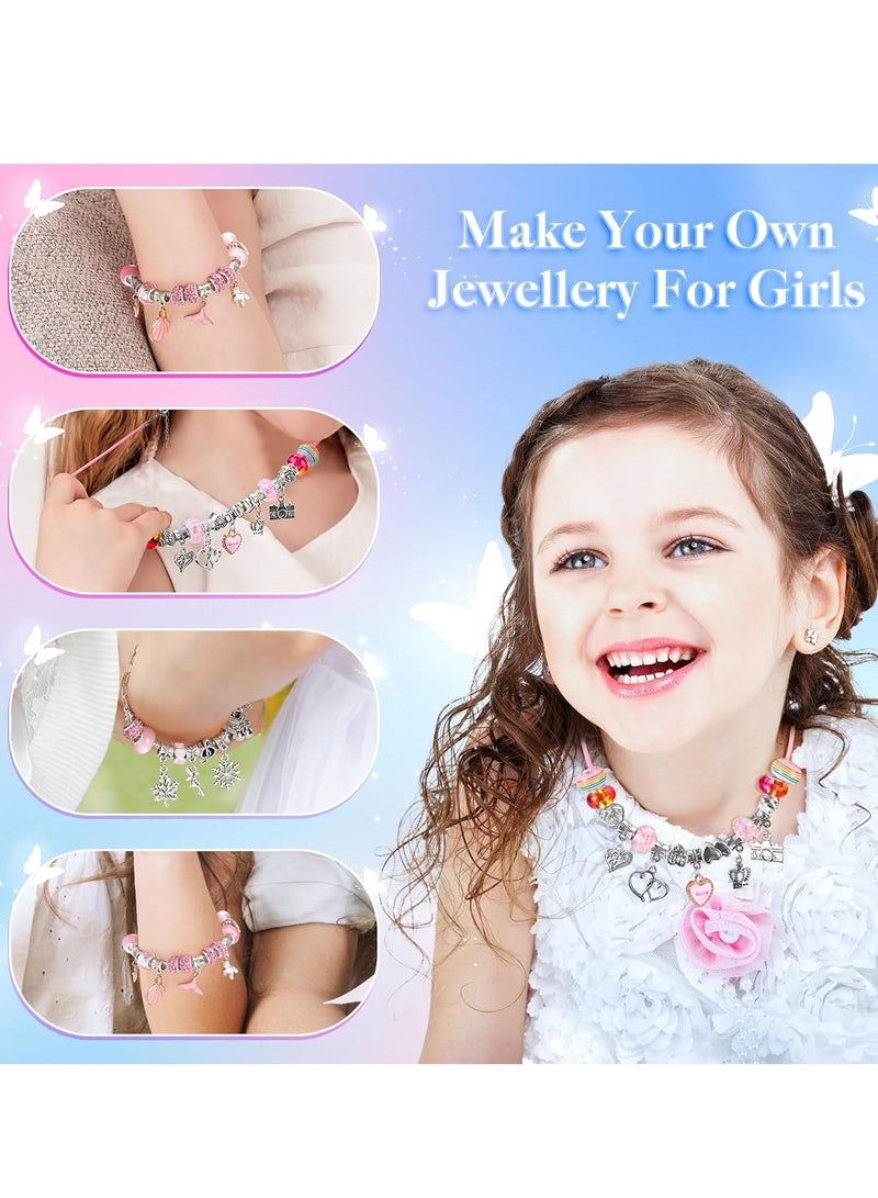 Girl Jewelry Bracelet Making Kit Jewelry Box for Girl 63 Pcs DIY Beads Bracelet for Kids 3-12 Years(Pink HK485) - Image 5