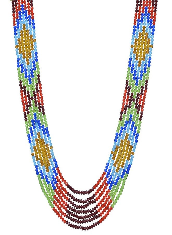 Memoir Colourful Quartz 42 Inch seven strand Yellow Diamond pattern, designer shaded precison crafted expandable Necklace for Women - Image 1