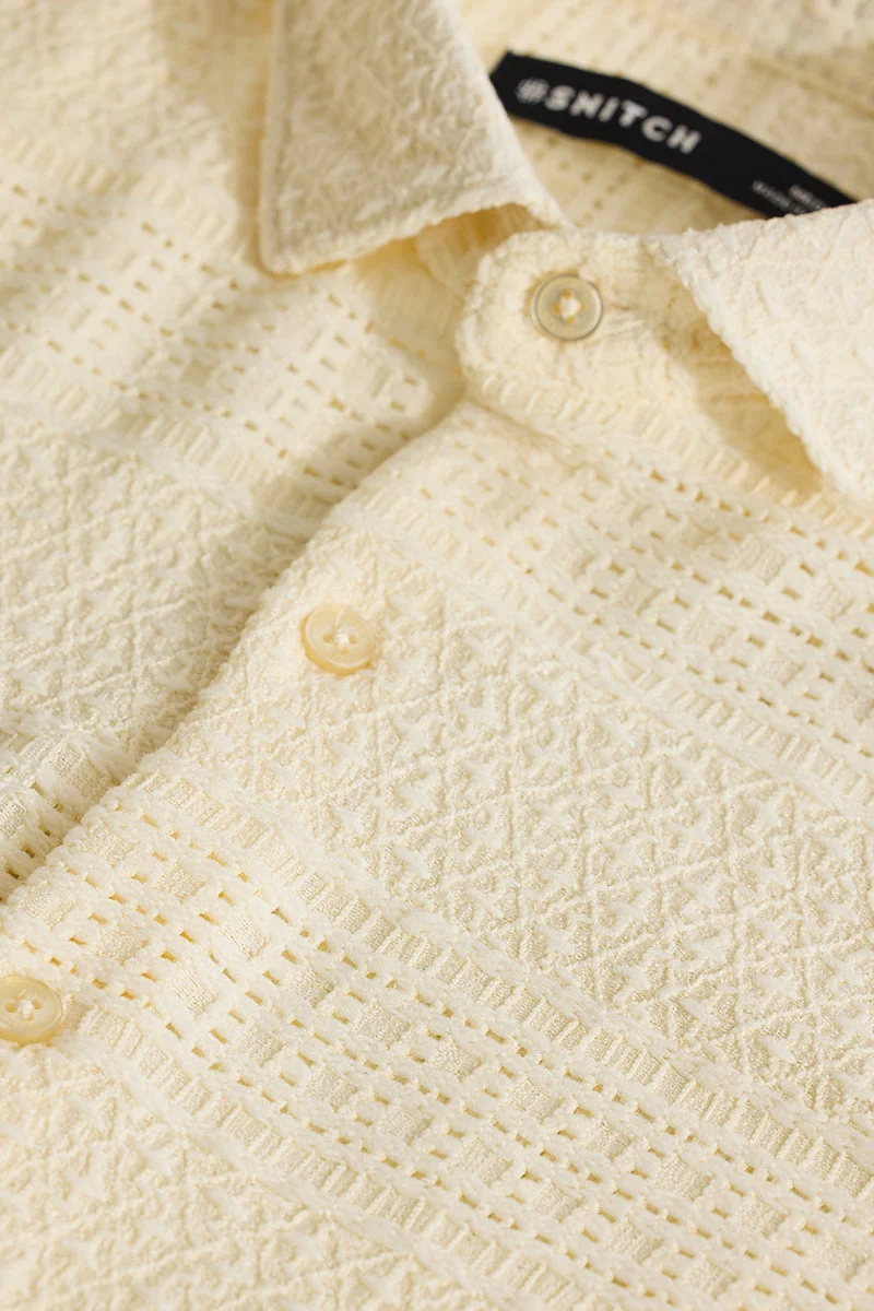 SNITCH Cream Textured Slim Fit Shirt