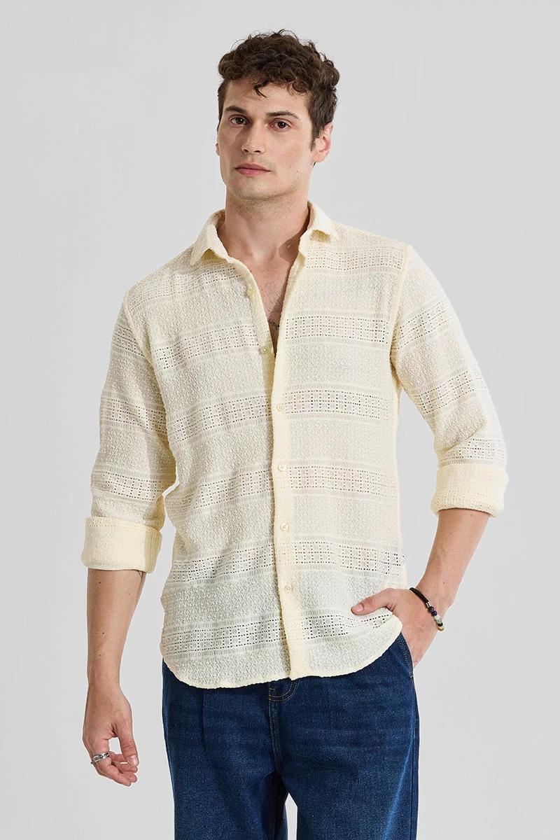 SNITCH Cream Textured Slim Fit Shirt
