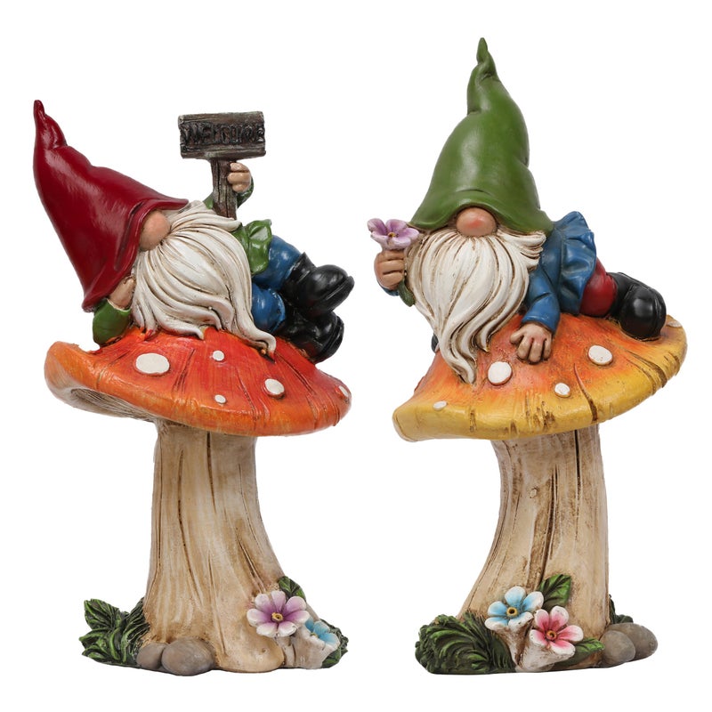 TERESA'S COLLECTIONS TERESAS COLLECTIONS Resin Statues for Yard Set of 2 Cute Garden Gnomes on Mushroom Statues for Outdoor Patio Porch Lawn Ideal Gift for Dad Mom Birthday Outside Decor Housewarming Gifts 67