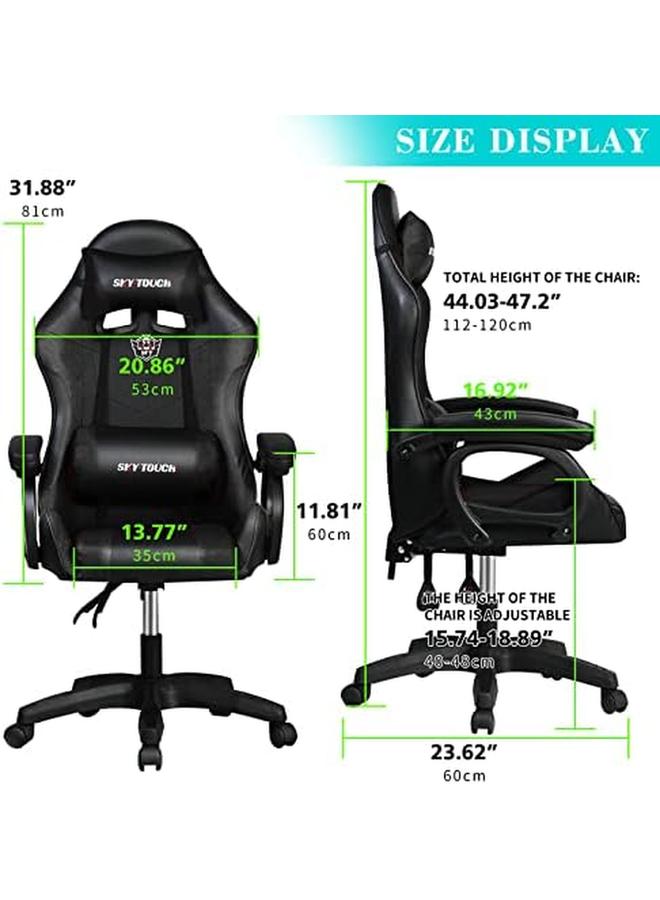 SKY-TOUCH Gaming Chair，Adjustable Computer Chair Pc Office Pu Leather High Back Ergonomic Design Lumbar Support Comfortable Armrest Headrest，Black - Image 3