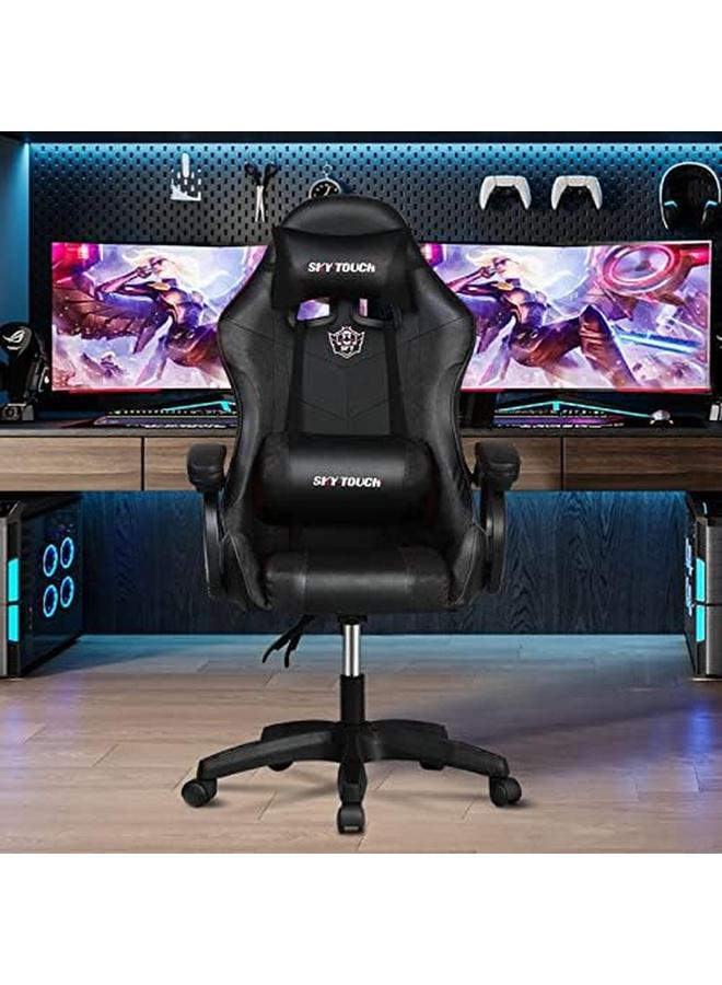 SKY-TOUCH Gaming Chair，Adjustable Computer Chair Pc Office Pu Leather High Back Ergonomic Design Lumbar Support Comfortable Armrest Headrest，Black - Image 4