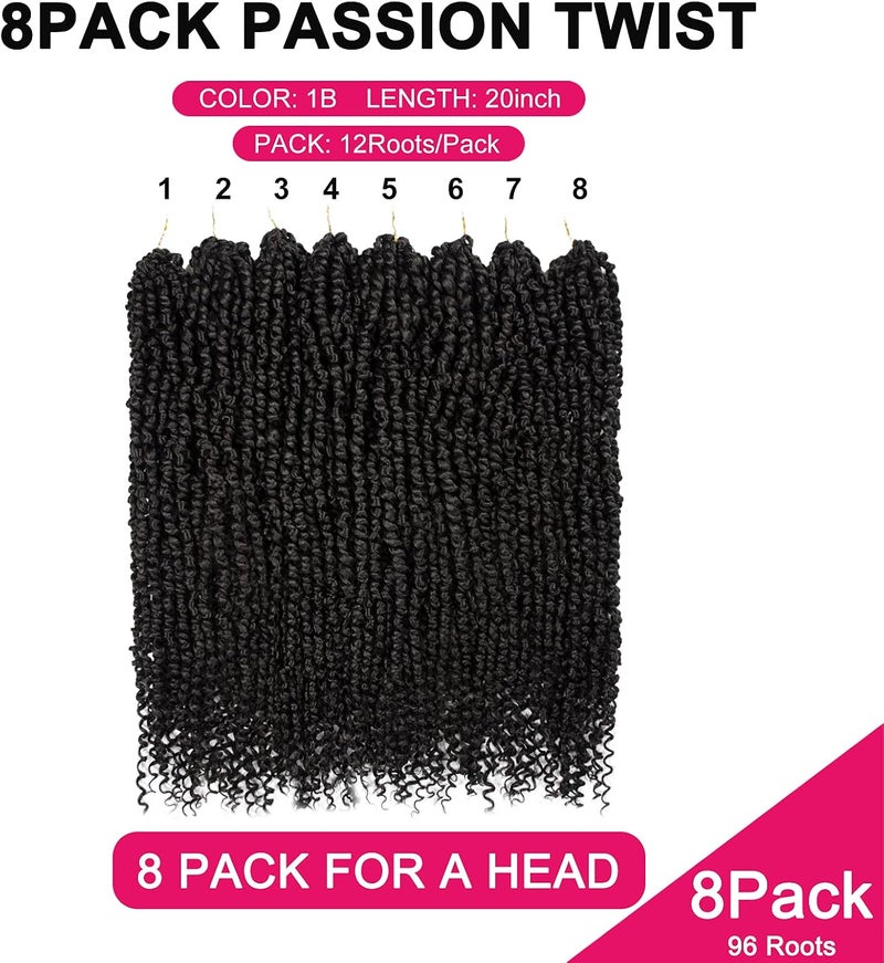 NAYOO Passion Twist Hair - 8 Packs 20 Inch Passion Twist Crochet Hair For Women, Crochet Pretwisted Curly Hair Passion Twists Synthetic Braiding Hair Extensions (20 Inch 8 Packs, 1B) - Image 4
