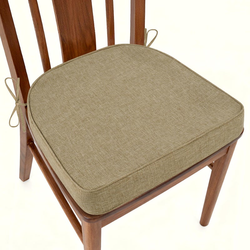 AddGrace Kitchen Chair Cushions Non-Slip Dining Chair Cushions with Machine Washable Cover Indoor D-Shaped Kitchen Seat Pads with Ties 16.5" x 16" x 2" Set of 1 Beige - Image 1