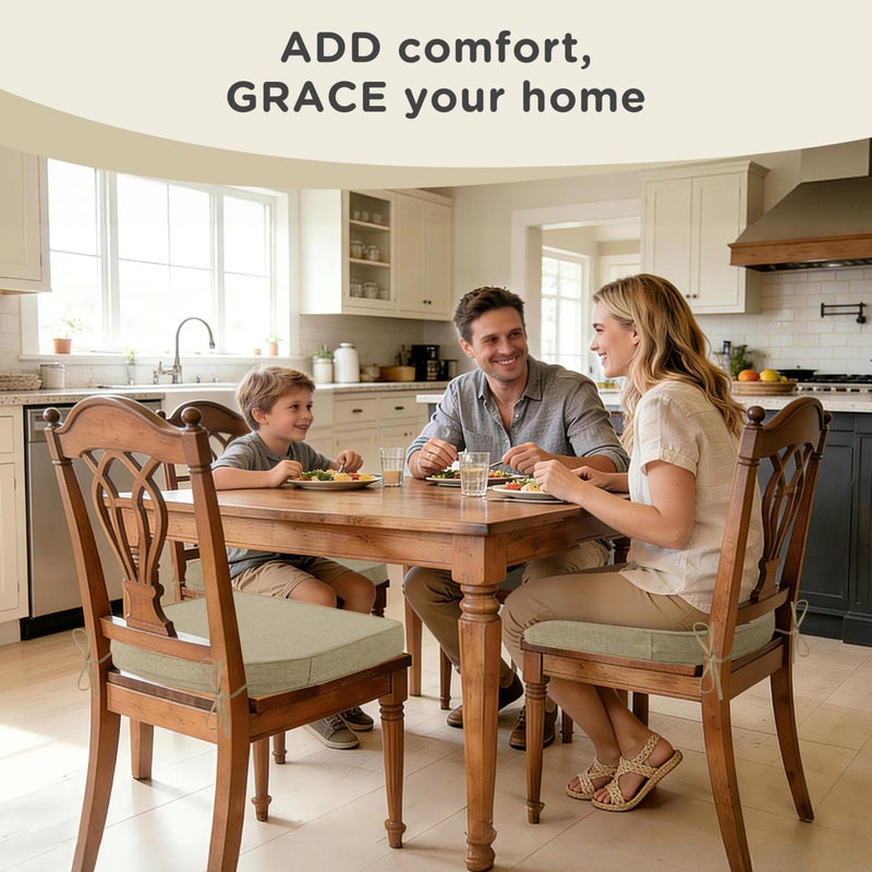 AddGrace Kitchen Chair Cushions Non-Slip Dining Chair Cushions with Machine Washable Cover Indoor D-Shaped Kitchen Seat Pads with Ties 16.5" x 16" x 2" Set of 1 Beige - Image 3