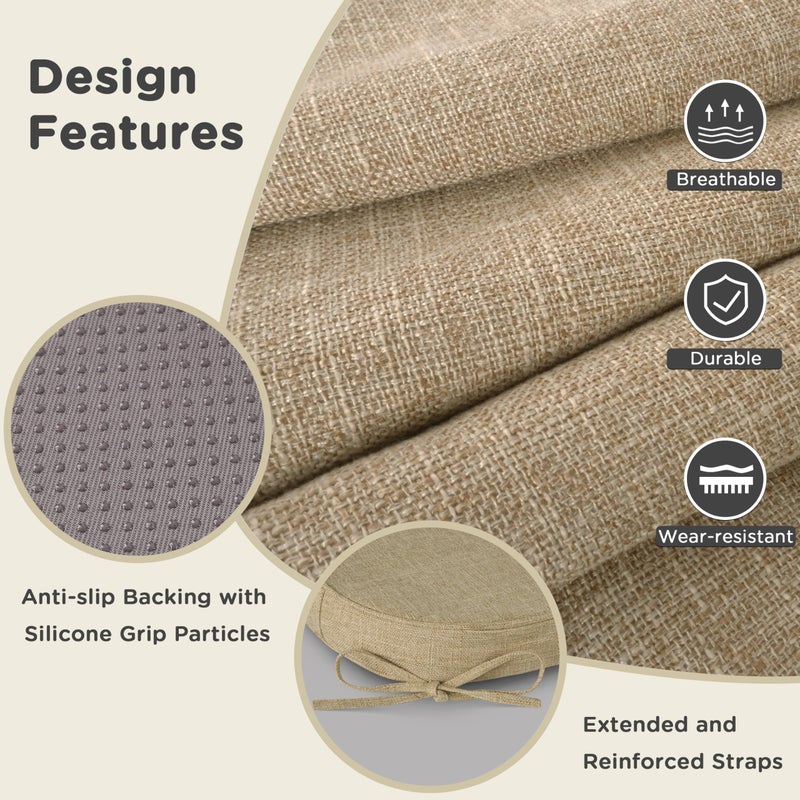 AddGrace Kitchen Chair Cushions Non-Slip Dining Chair Cushions with Machine Washable Cover Indoor D-Shaped Kitchen Seat Pads with Ties 16.5" x 16" x 2" Set of 1 Beige - Image 4