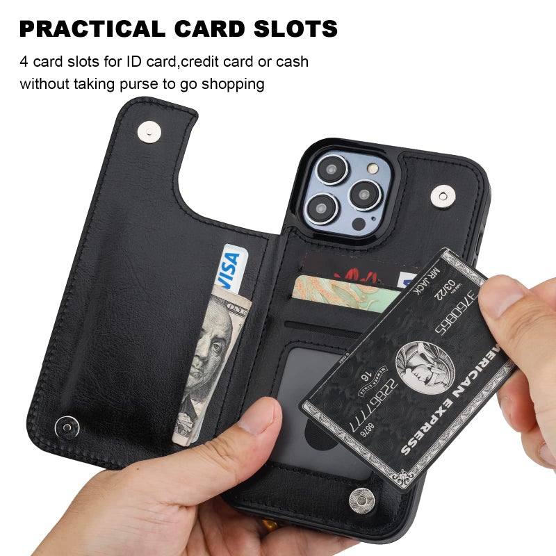 OT ONETOP ONETOP Compatible with iPhone 14 Pro Max Wallet Case with Card Holder, PU Leather Kickstand Card Slots Case, Double Magnetic Clasp and Durable Shockproof Cover 6.7 Inch (Black) - Image 4