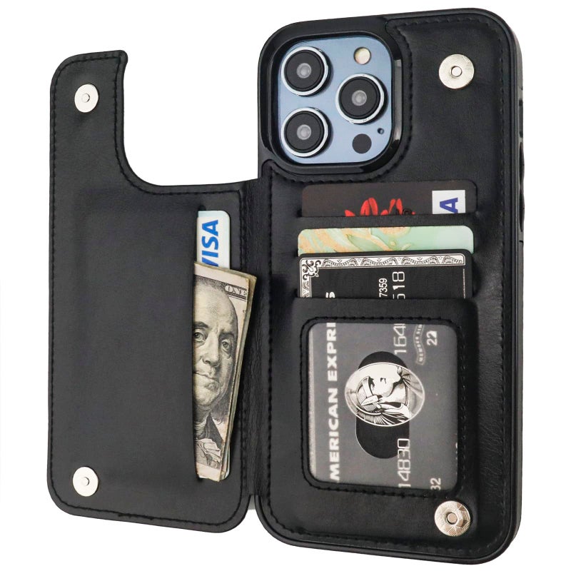 OT ONETOP ONETOP Compatible with iPhone 14 Pro Max Wallet Case with Card Holder, PU Leather Kickstand Card Slots Case, Double Magnetic Clasp and Durable Shockproof Cover 6.7 Inch (Black) - Image 1