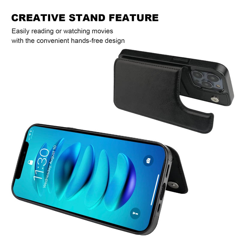 OT ONETOP ONETOP Compatible with iPhone 14 Pro Max Wallet Case with Card Holder, PU Leather Kickstand Card Slots Case, Double Magnetic Clasp and Durable Shockproof Cover 6.7 Inch (Black) - Image 5