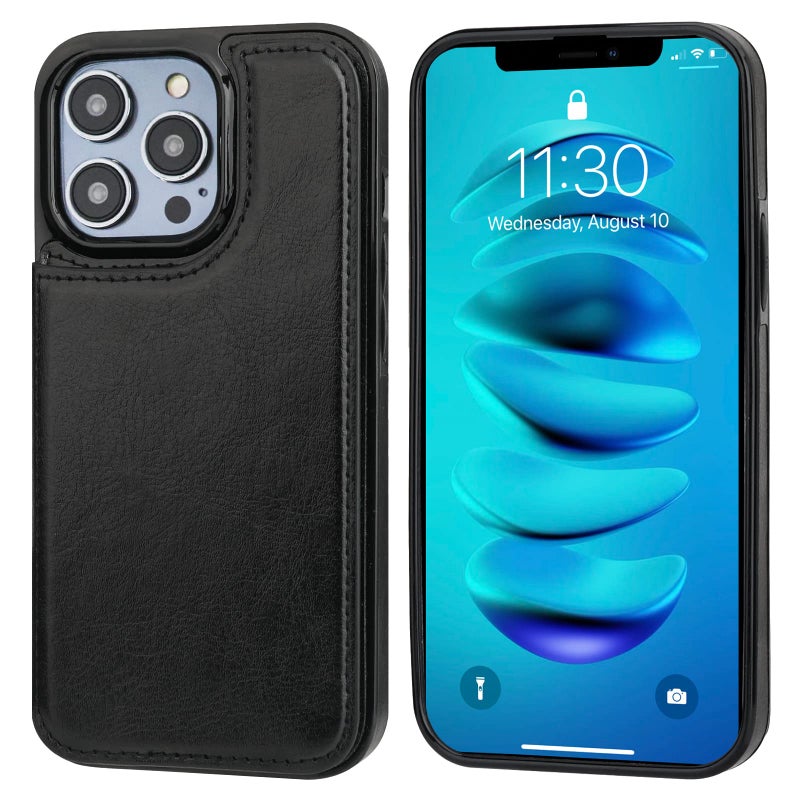 OT ONETOP ONETOP Compatible with iPhone 14 Pro Max Wallet Case with Card Holder, PU Leather Kickstand Card Slots Case, Double Magnetic Clasp and Durable Shockproof Cover 6.7 Inch (Black) - Image 3