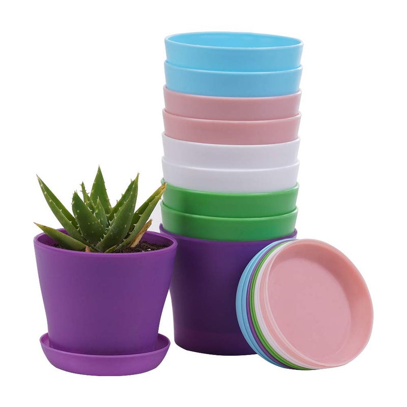TDHDIKE 10 Pcs Plastic Planters Indoor Pots, Mini Flower Seedlings Nursery Flower Pot with Pallet, Modern Decorative Gardening Containers - Image 1
