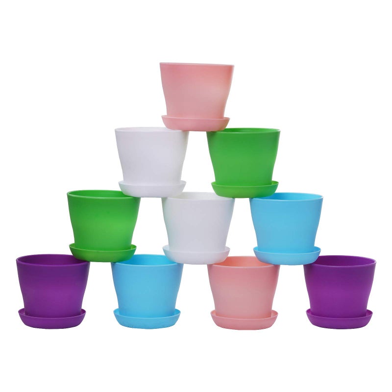 TDHDIKE 10 Pcs Plastic Planters Indoor Pots, Mini Flower Seedlings Nursery Flower Pot with Pallet, Modern Decorative Gardening Containers - Image 5