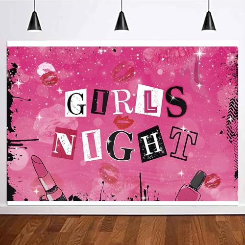 CGXINS Pink Girls Night Themed Party Props Lipstick Cosmetic Mean Girls Party Photo Backdrop 7x5ft Polyester Ladies Night for Adults Women Photography Background - Image 2