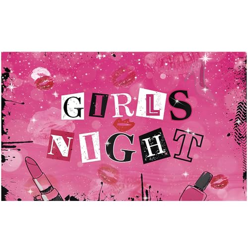 CGXINS Pink Girls Night Themed Party Props Lipstick Cosmetic Mean Girls Party Photo Backdrop 7x5ft Polyester Ladies Night for Adults Women Photography Background - Image 1