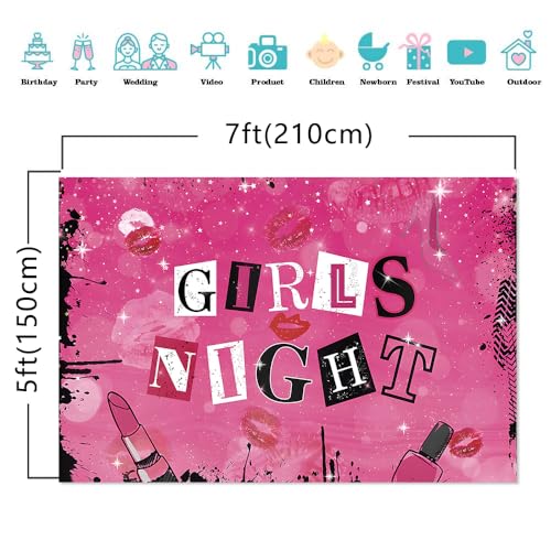 CGXINS Pink Girls Night Themed Party Props Lipstick Cosmetic Mean Girls Party Photo Backdrop 7x5ft Polyester Ladies Night for Adults Women Photography Background - Image 5