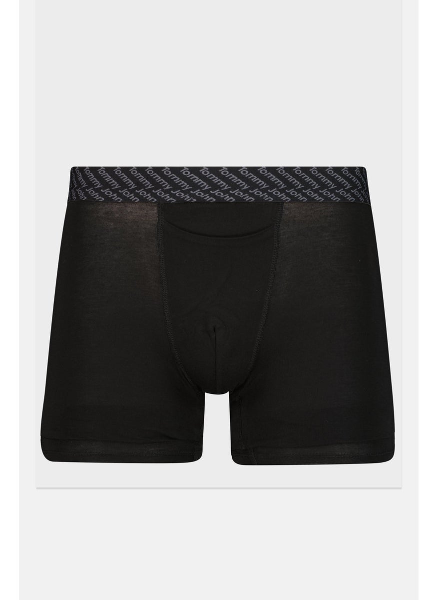 Tommy John - Men 2 Pieces 8 Inseam Brand Logo Boxer Beirfs, Black - Image 1