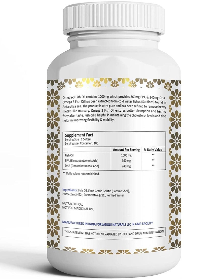 Oladole Natural - Oladole Natural Fish Oil Omega 3 1000 mg Double Strength 100 Softgel Boosts Heart, Brain, Skin, Eye, and Joint Health, Reduces Blood Triglyceride Level - Image 1