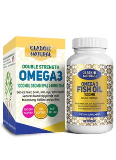 Oladole Natural Fish Oil Omega 3 1000 mg Double Strength 100 Softgel Boosts Heart, Brain, Skin, Eye, and Joint Health, Reduces Blood Triglyceride Level