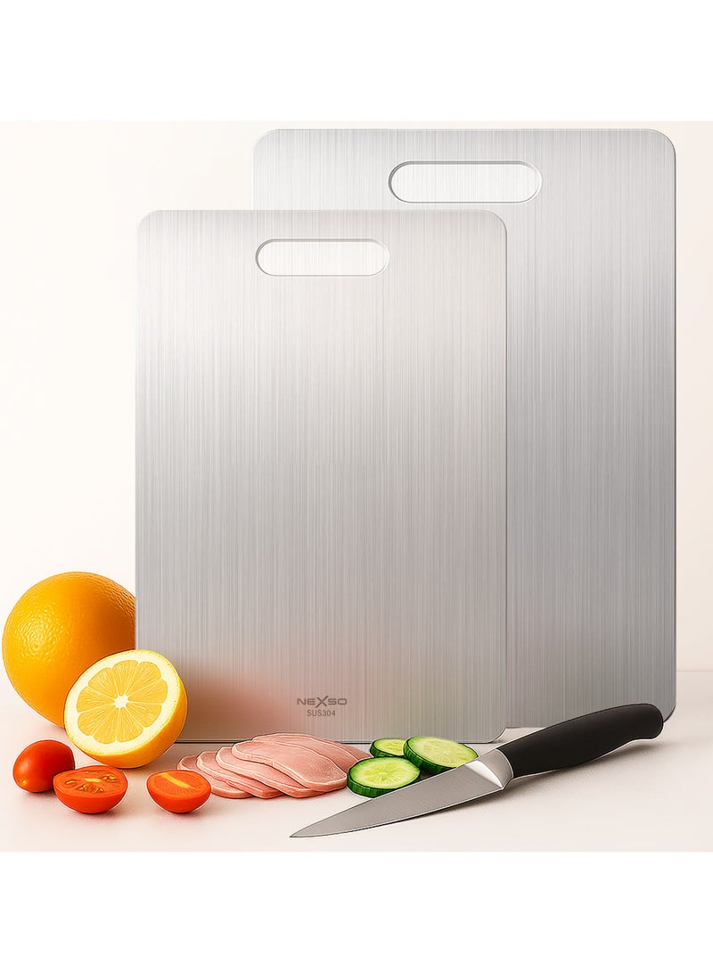 Nexso Stainless Steel Cutting Boards for Kitchen – Set of 2 | Food-Grade 304 Steel, Odor-Free, Dishwasher Safe, Rust-Resistant Chopping Boards for Meat, Vegetables & Dough (Large & Medium) - Image 1