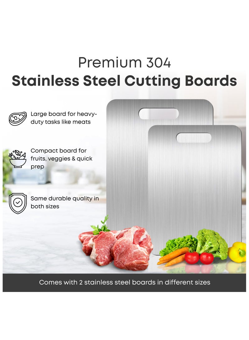 Nexso Stainless Steel Cutting Boards for Kitchen – Set of 2 | Food-Grade 304 Steel, Odor-Free, Dishwasher Safe, Rust-Resistant Chopping Boards for Meat, Vegetables & Dough (Large & Medium) - Image 2