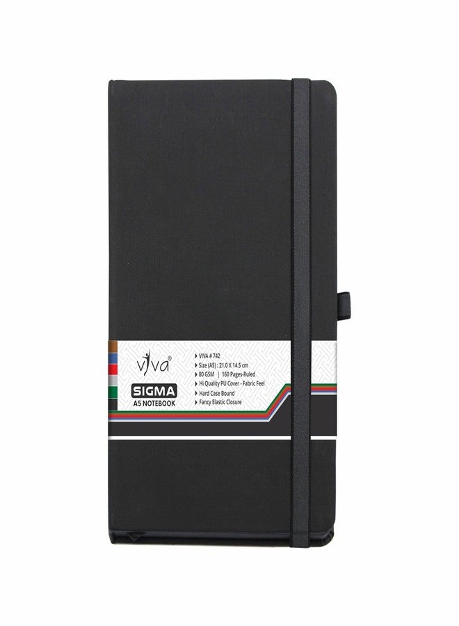 Viva SIGMA A5 Journal Notebook, Hard-bound PU Cover, 192 Pages, Cream Paper, Ruled, Dotted, Grid Layouts, Elastic Closure, 21.0x14.5 cm (BLACK) - Image 1