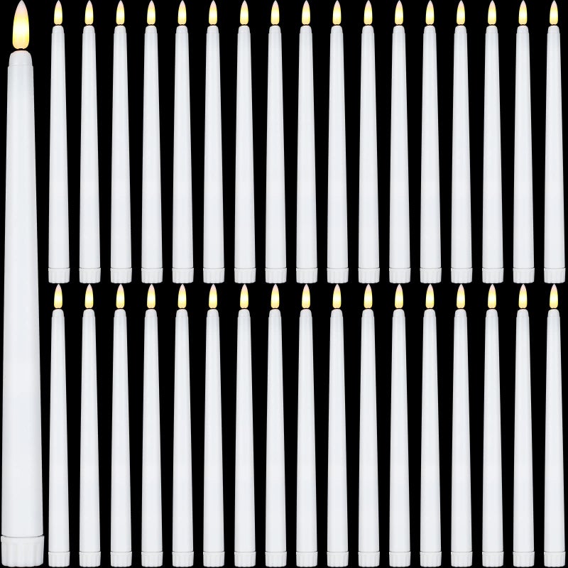 Reginary 36 Pieces Flameless LED Taper Candles Flickering 11 Inch Plastic Candles for Wedding Party Home Decor White