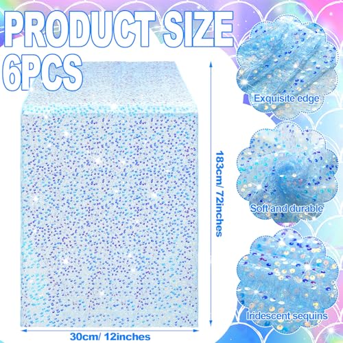 Remagr 6 Pcs Iridescent Blue Sequin Table Runner 12 x 72 Inch Mermaid Table Runner Glitter Sequin Sparkly Desk Cover for Wedding Birthday Party Ceremony Supplies Decor - Image 3