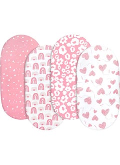 Gllquen Baby Gllquen Baby Bassinet Sheets 4 Pack, Breathable Cozy Fitted Mattress Sheet, Elastic Travel Crib Fashionable Floral Pattern, Standard Cradle Safe Sheets for Baby Boy Girls 32"X16"(Love)  - Image 1