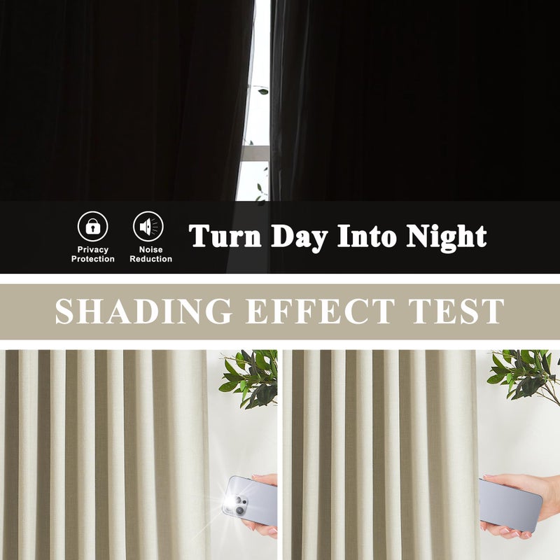 Vision Home Sand Pinch Pleated Full Blackout Curtains Linen Blended Room Darkening Window Curtains 102 inch for Living Room Bedroom Thermal Insulated Pinch Pleat Drapes with Hooks 40" Wx102 Lx2 - Image 3