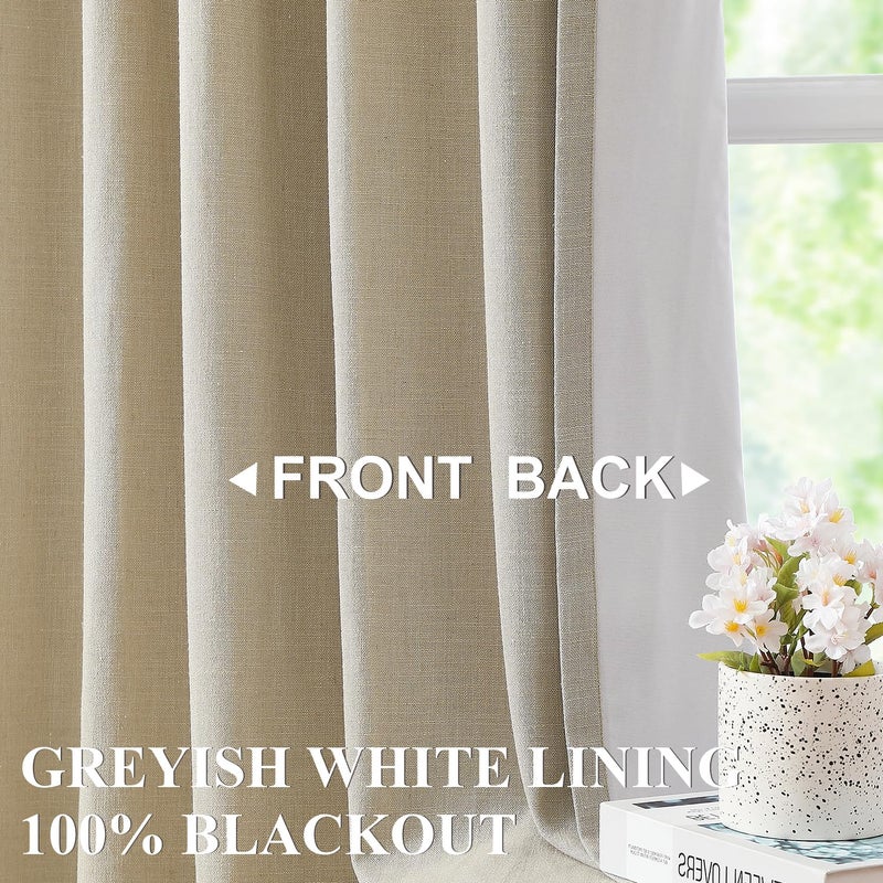 Vision Home Sand Pinch Pleated Full Blackout Curtains Linen Blended Room Darkening Window Curtains 102 inch for Living Room Bedroom Thermal Insulated Pinch Pleat Drapes with Hooks 40" Wx102 Lx2 - Image 2