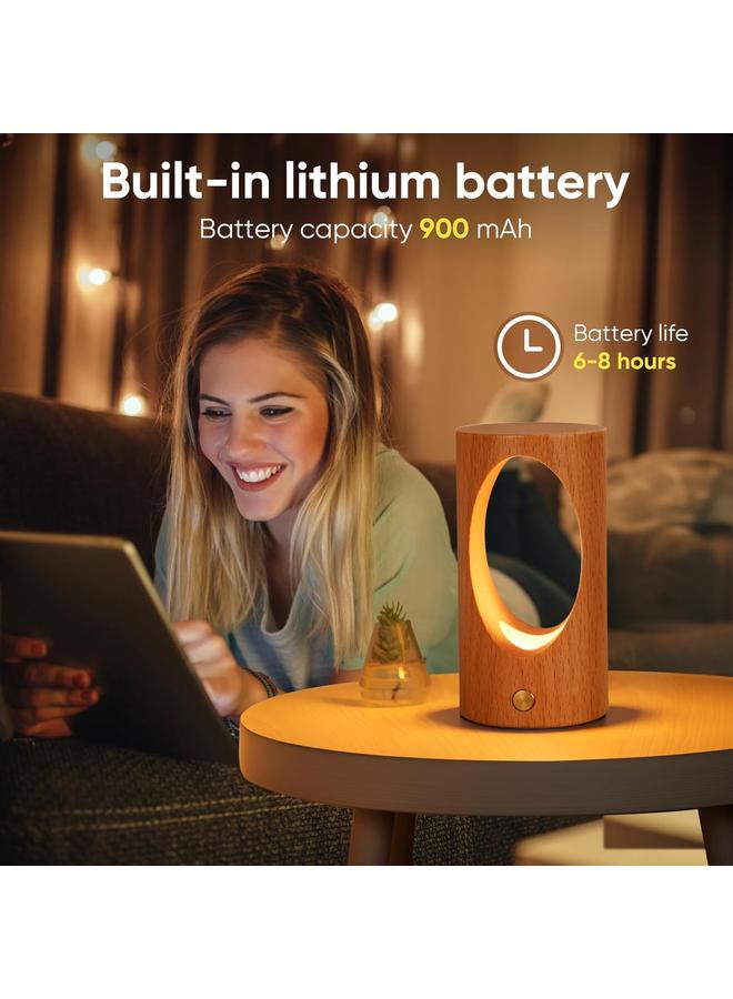 Y&D Rechargeable Night Light for Baby Nursery Wireless LED Bedside Lamp Wooden Table Lamp with Dimmable ，Touch Lights for Kids Breastfeeding Bedroom Creative Home Decor Unique House warmging Gift - Image 3