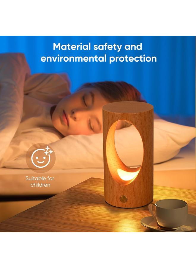 Y&D Rechargeable Night Light for Baby Nursery Wireless LED Bedside Lamp Wooden Table Lamp with Dimmable ，Touch Lights for Kids Breastfeeding Bedroom Creative Home Decor Unique House warmging Gift - Image 2