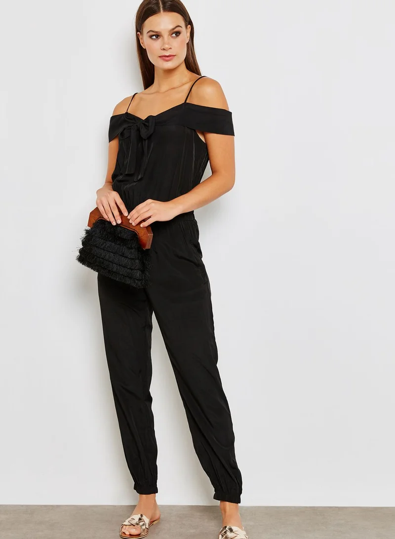 ELLA Cold Shoulder Tie Detail Jumpsuit