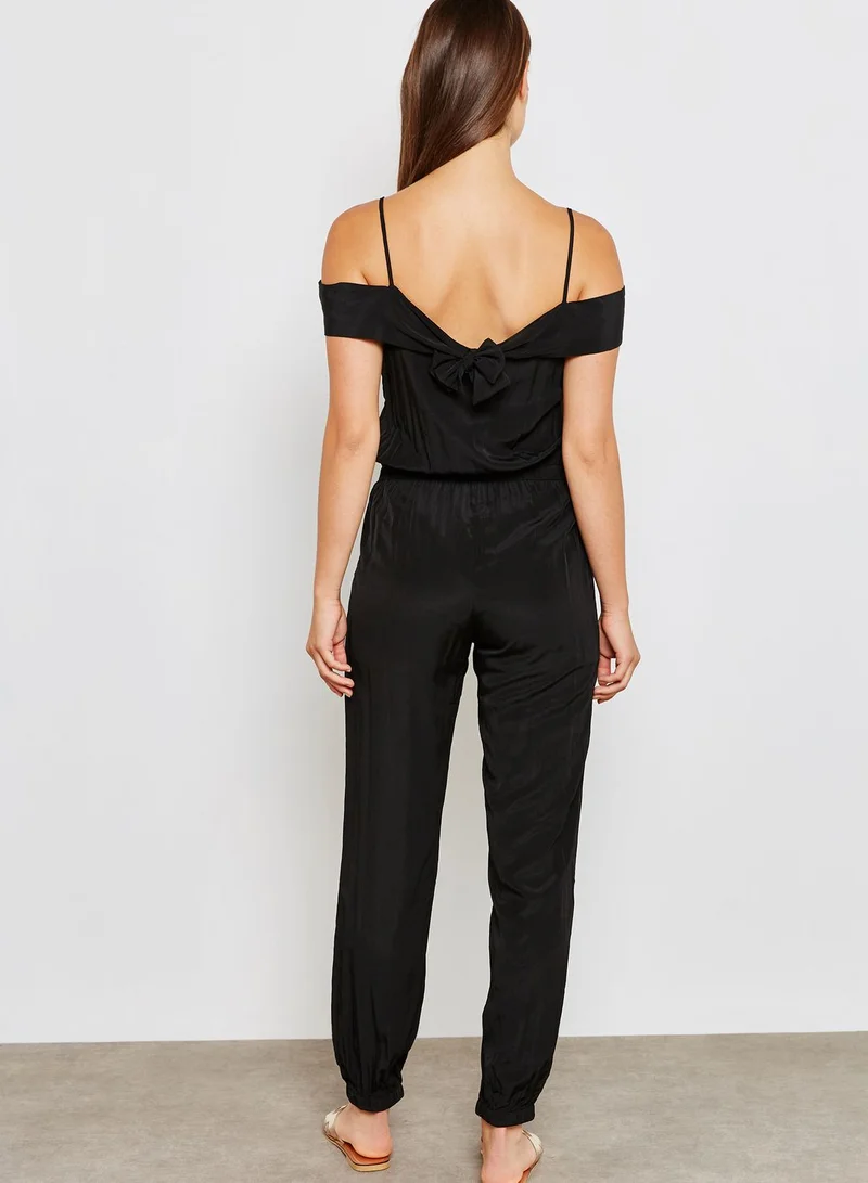 ELLA Cold Shoulder Tie Detail Jumpsuit