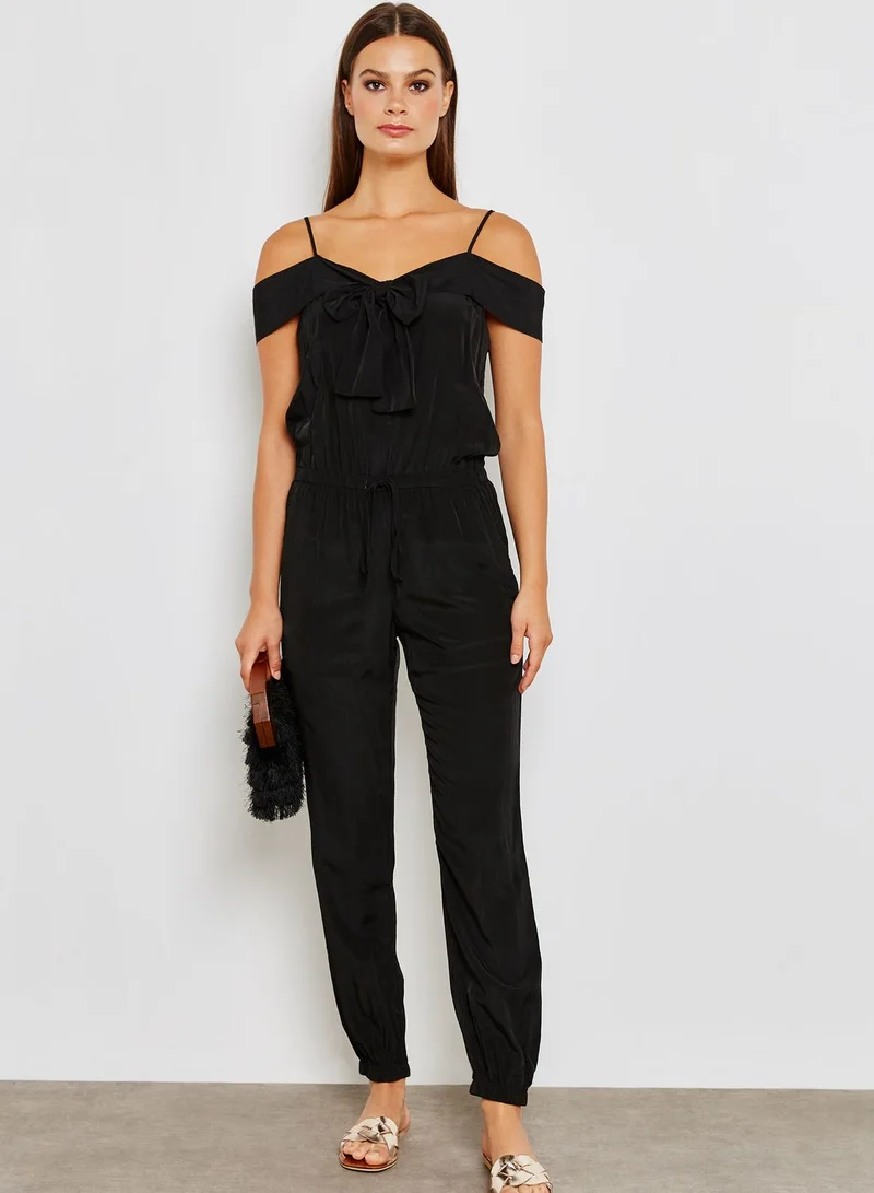 ELLA Cold Shoulder Tie Detail Jumpsuit
